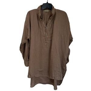 CP Shades 100% Linen Tunic Top Size S Brown Oversized Lagenlook Boho